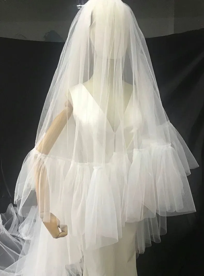 Gorgeous Designer Wedding Veils 3M Long Cathedral Length One Layer Tulle Bridal Veil For Women Hair Accessorie191B V413007