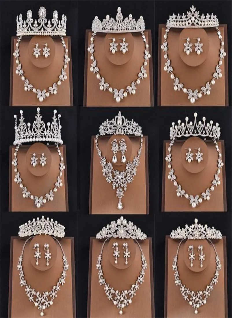 Brudsmycken sätter pärltiaror och kronor halsband och örhängen sätter huvud bröllop smycken kung drottning prinsessan krona kvinnor party4441799