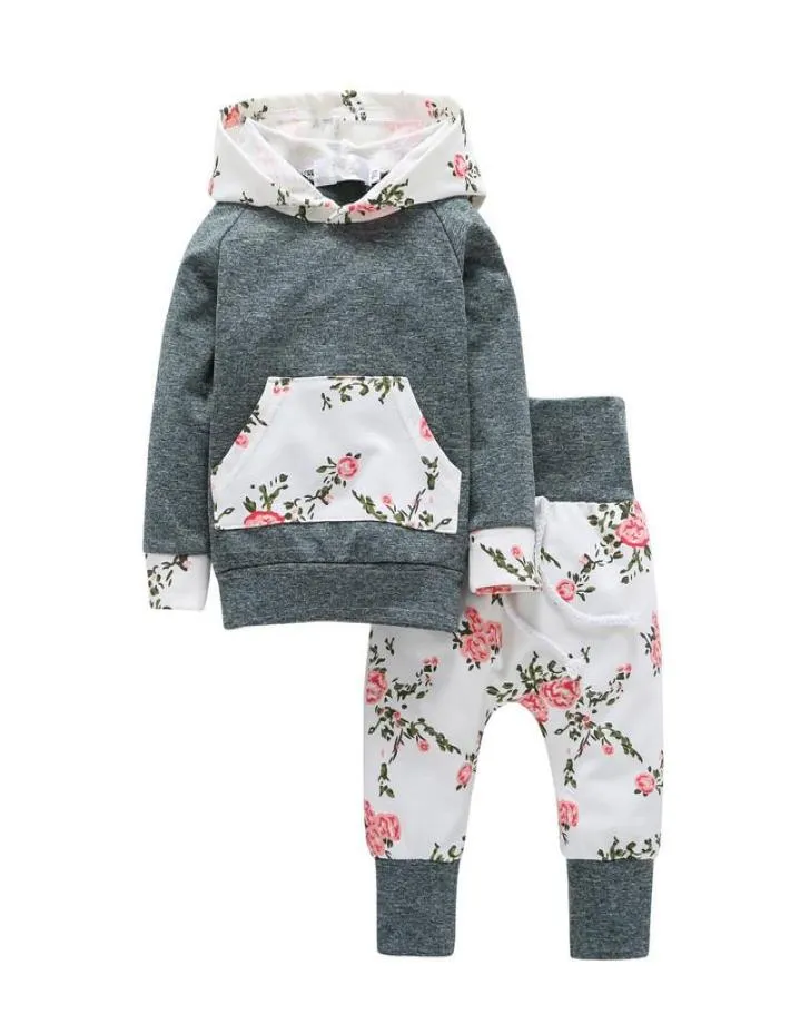 Peuter pasgeborene babymeisjes kleren met lange mouwen bloemen met kleuter t -shirt toppen broek kinderkleding set3093843