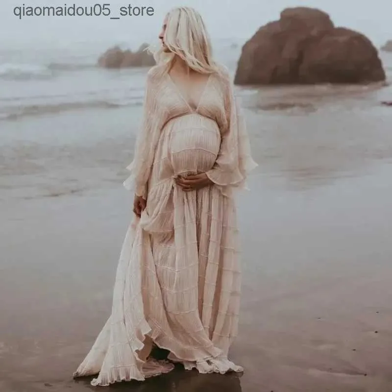 Maternity Dresses Lace Pleated V-Neck Chiffon Long Dress Ankle-Length for  Pregnant Women Photography Props Spring Autumn from Dhgate Maternity Dresses 