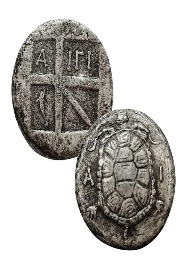 Starożytna grecka Eina Turtle Silver Coin Aegina Sea Turtle Odznaka Rzymska mitologia rzeźbia Kolekcja 7590259