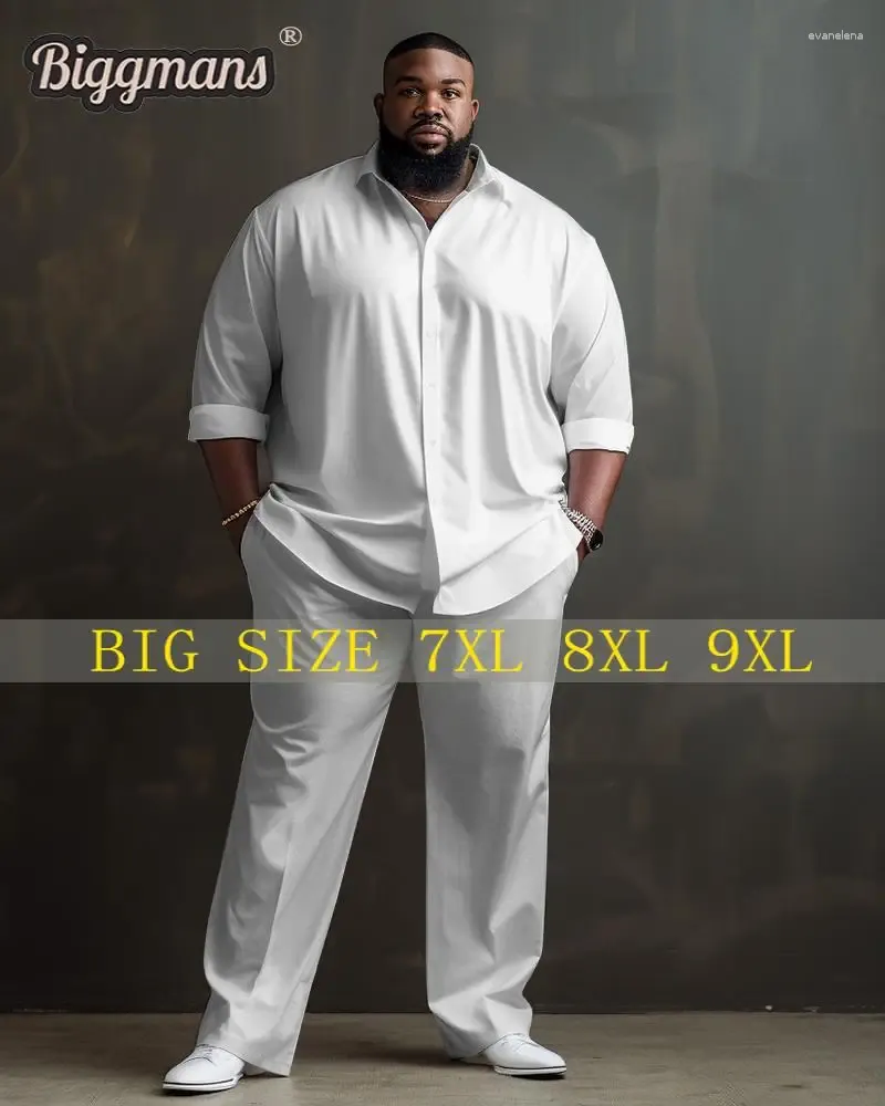 Tute da uomo biggmans set da camicia da due pezzi per abbigliamento di colore solido pantaloni grandi pantaloni office di business formale comodo big plus taglie