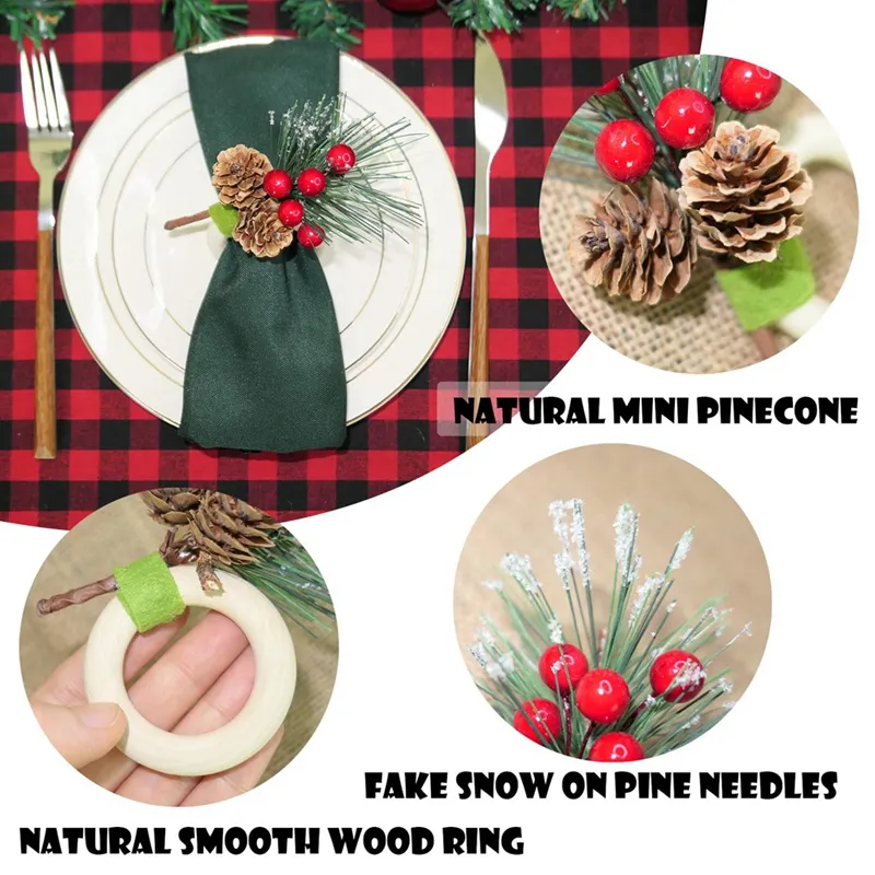 Set Of 16 Wooden Pinecone Christmas Napkin Rings - Holiday Table Decor & Dining Accessories