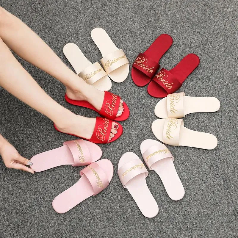 Slippers Comemore Women Sandals Summer Shoes Soft Bottom Bride Sandal Woman Satin Zapatos De Mujer 2024 Wedding Home Slipper