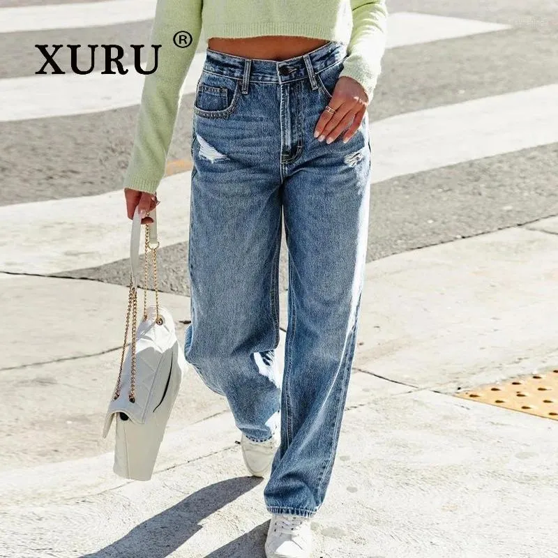 Women's Jeans Xuru - European och American Loose Straight Cut Wear Casual High Stretch Pants K1-690
