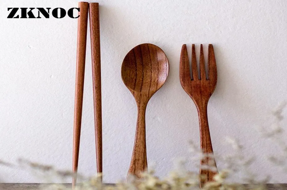 Bopsticks de fourche à cuillère réutilisable en bois portable de haute qualité