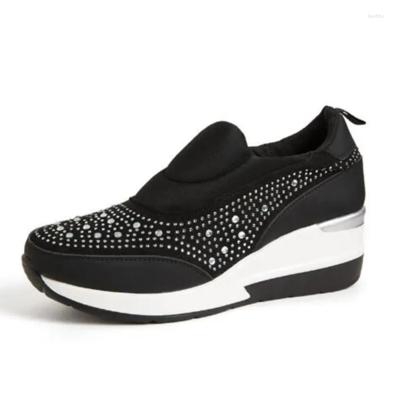 Scarpe casual di grandi dimensioni da donna con sola zeppe da donna glitter set piede traspirante con paillettes altezza a luminio singolo Aumenta le scarpe da ginnastica C1282