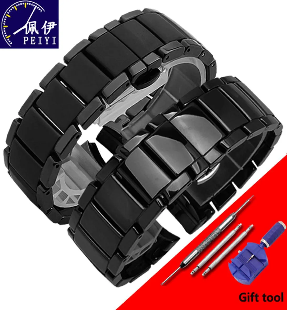 Titta på Bands Pear Ceramic Watch Chain 22mm 24mm Black Ceramic Strap Glossy and Matting Armband för AR14518799581