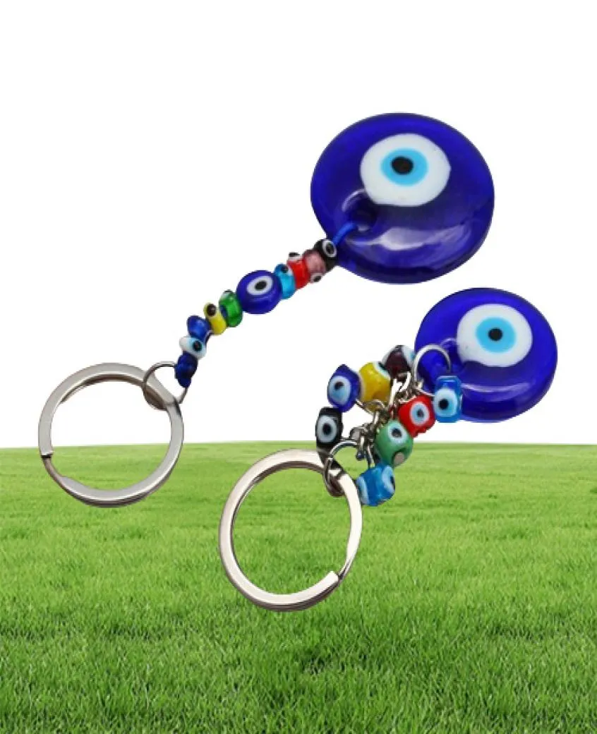 Turkish Blue Evil Eye Key Ring Charms Pendants Pendants Crafting Verre Keychain avec clés d'ornement suspendu accessoires de bijoux Amulet FO3901941