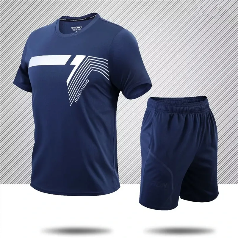 T-Shirts Yaz Sporları Takım Erkekler İki Parça Fitness Setleri Hızlı Kuru Giysiler Çalışma Salonu Yuvarlak Boyun Tshirt Sportswear Erkekler
