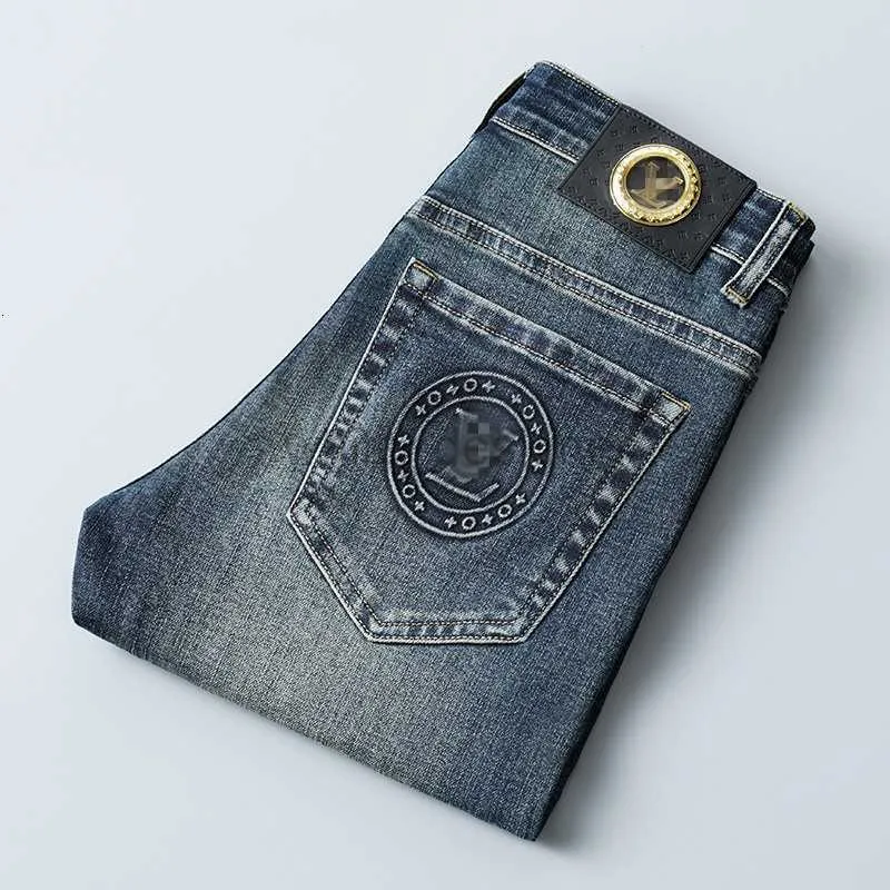 Ontwerper voor heren herfst Brand Jeans Slim-Fit Slim Fit Dikke geborduurde blauwgrijze broek modebroek