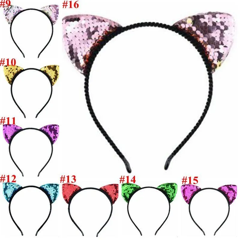 Baby Headbands Girls Sequins Hairbands Infant Cat Ear Cartoon Headband Headwrap Elastic Hair Sticks Hair Accessories Photography Props