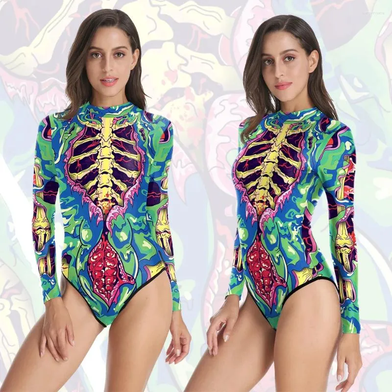 Dames badmode Nadanbao Halloween cosplay vrouw sexy bodysuit zwempak vrouwelijk één stuk pakken pakken met lange mouwen zippper surfen strandkleding