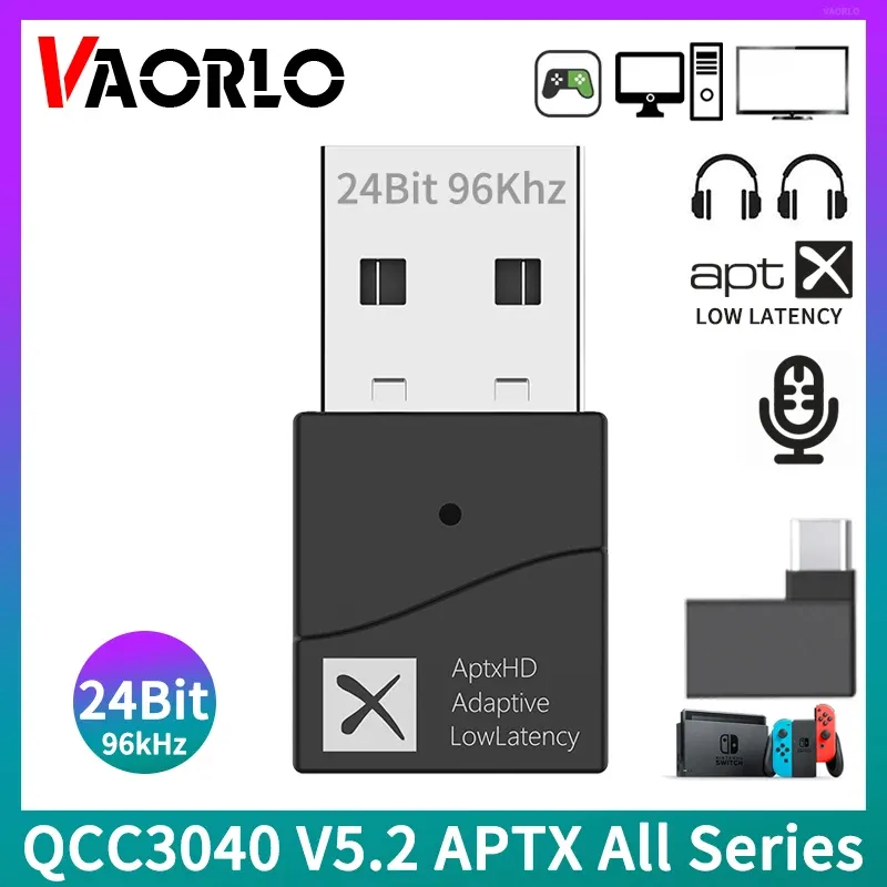 Adaptateur Vaorlo 24bit USB Bluetooth 5.2 Émetteur audio APTXADAPTIVE / LL / HD 40ms Adaptateur sans fil multipoint de faible latence pour le commutateur