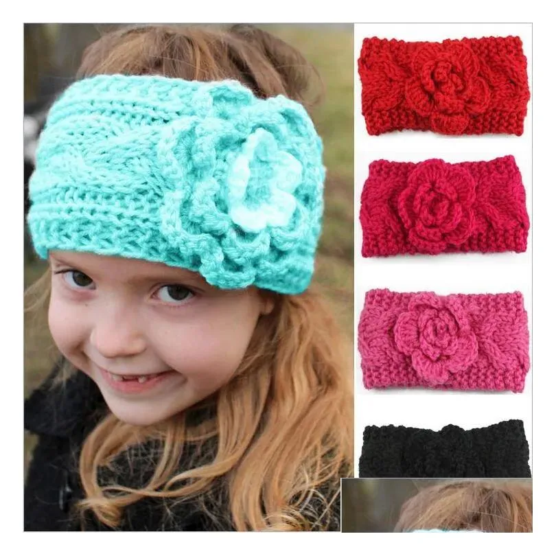 Аксессуары для волос Big Girls Kids Winter Wool Cloghet Headsds Цветы для малыша в европейском стиле ушные уховые уши детей плетена