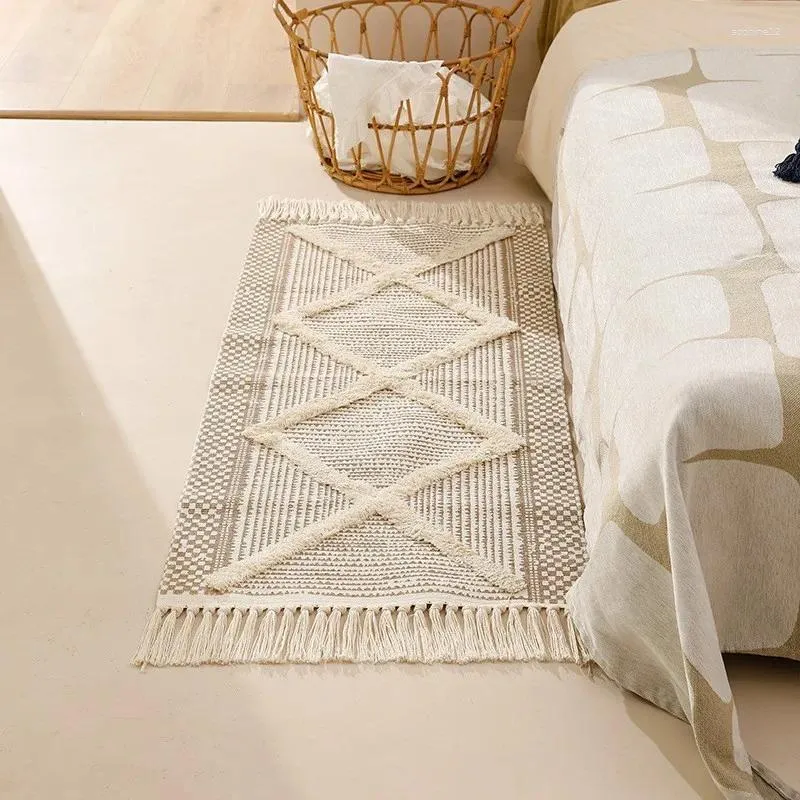Carpets Tassel Mat Nordic Geometric Pattern Moroccan Style Tufted Living Room Bedside Cushion Tapis Cuisine Bedroom Rug