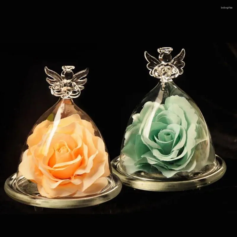 Dekorativa blommor Romantiska alla hjärtans dag Artificial Rose Flower In Glass Dome Wedding Mother's Decor Ornament Party Products