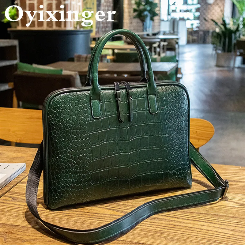 OYIXINGER Crocodile Pattern Genuine Leather Womens Briefcase Bulletproof Luxury Office Laptop Bag For 14 And 15 Macbook HP Female Handbag From Ddmydesign 59.63 DHgate.Com