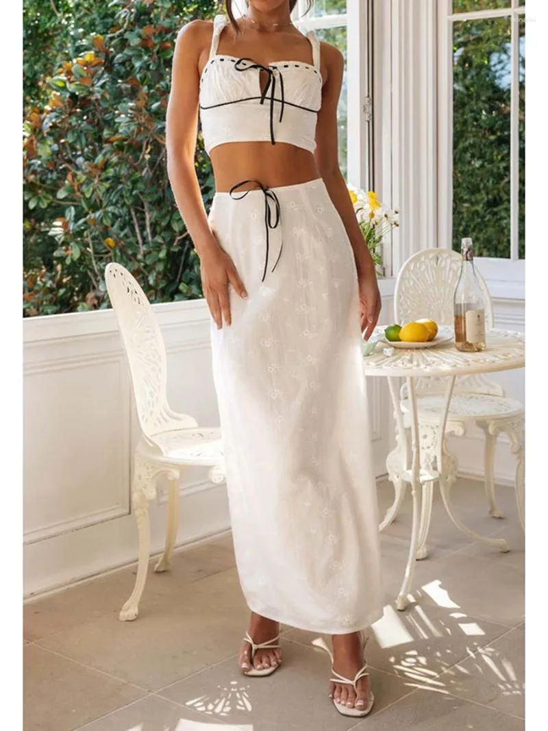 Women's White Dress with Floral Pattern and Tie