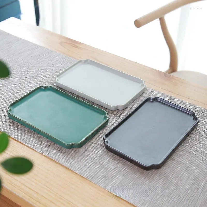 Tea Trays Crude Pottery Retro Japanese-style Handmade Water Storage Board Square Teapot Pad Ceramic Dessert Fruit Plate