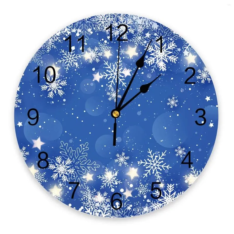 Wandklokken Kerst Snowflake Blue Round Clock Modern Design Kitchen Hanghorloge Home Decor Silent