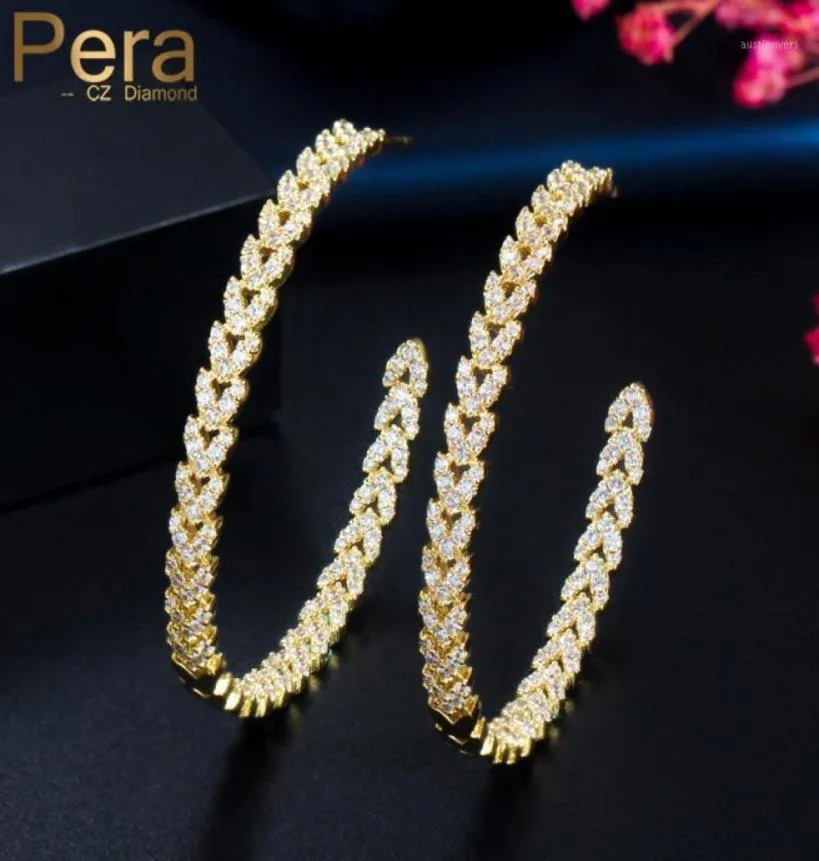 PERA 585 Cor Gold Color Sparkling Cubic Zirconia Luxo Big Circle redonda Mulheres Earings Fashion Party Jóias Acessórios E51112213160