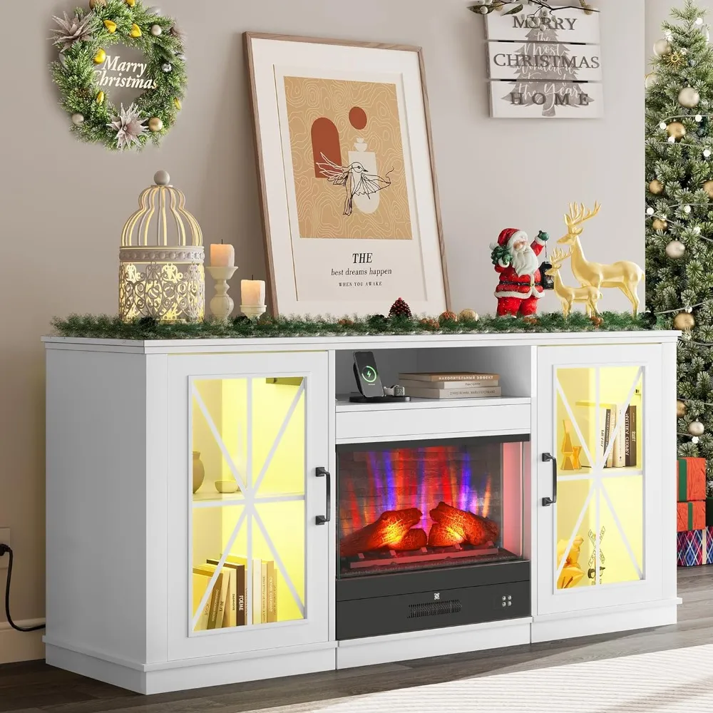 Premium 60 Tv Cabinet With Fireplace With Slidable Fireplace For Up To ...