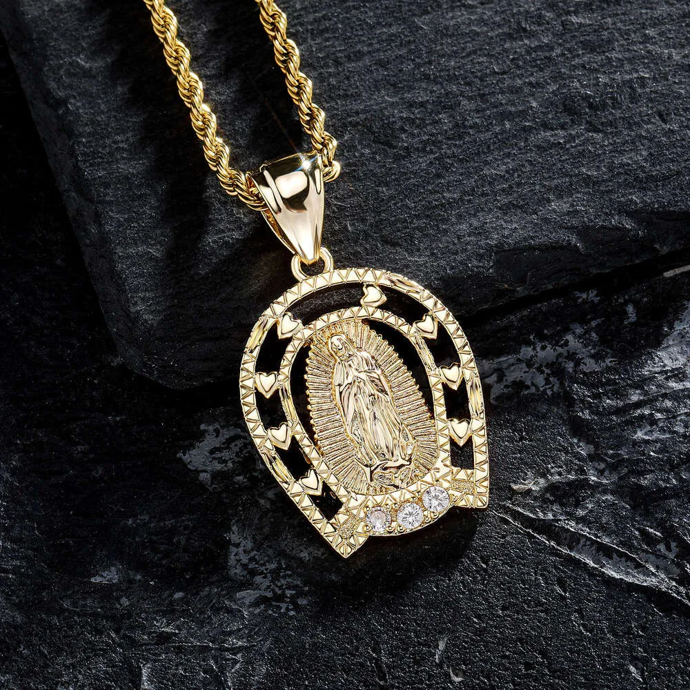 Rock Wolf Tide Gilded Buddha Statue Zircon Pendant Guardian God Men's Safety Hanging Tag Hip Hop Tidal Tag Solid Necklace Bling Bijoux