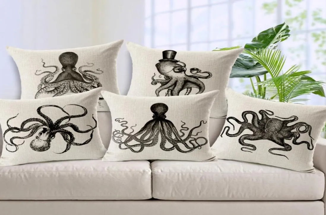 Squid Octopus Coussin de coussin Simple Colon de canapé en lin en coton épais Scandinavia Square Throw Ariters pour chambre 45cm45c5815601
