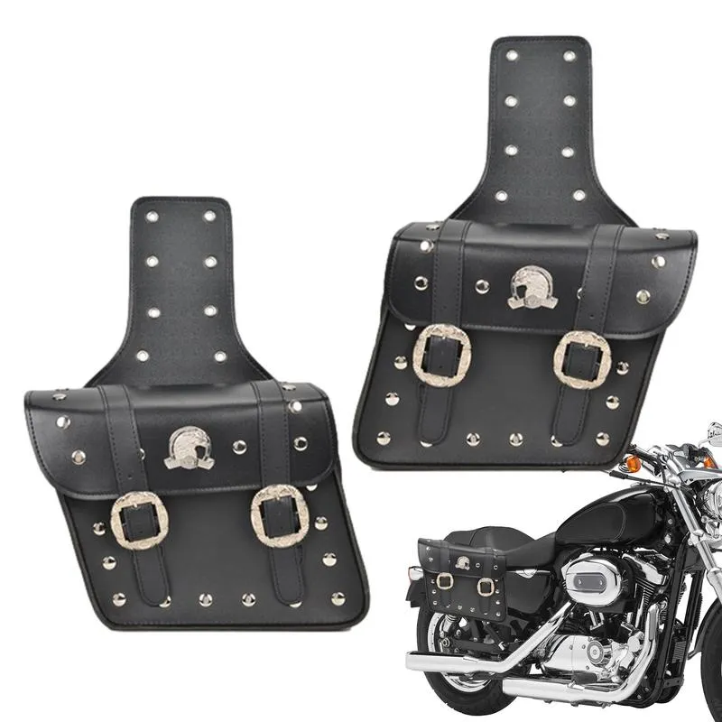 Motorcycle Saddlebag Studded Leather Tool Bag Luggage Travel
