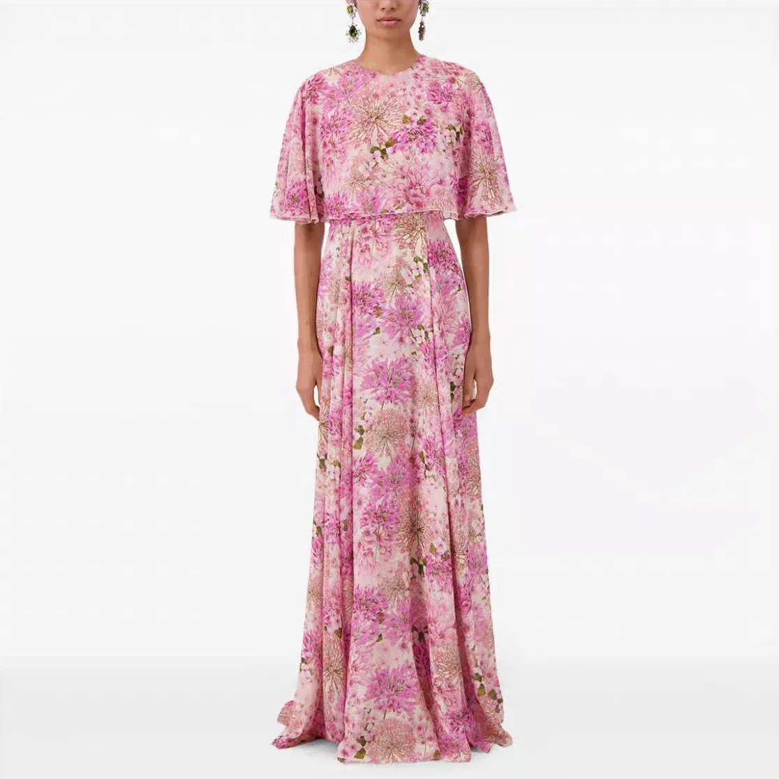 Robe femme rose rose à imprimé floral robe de conception de fantaisie habille