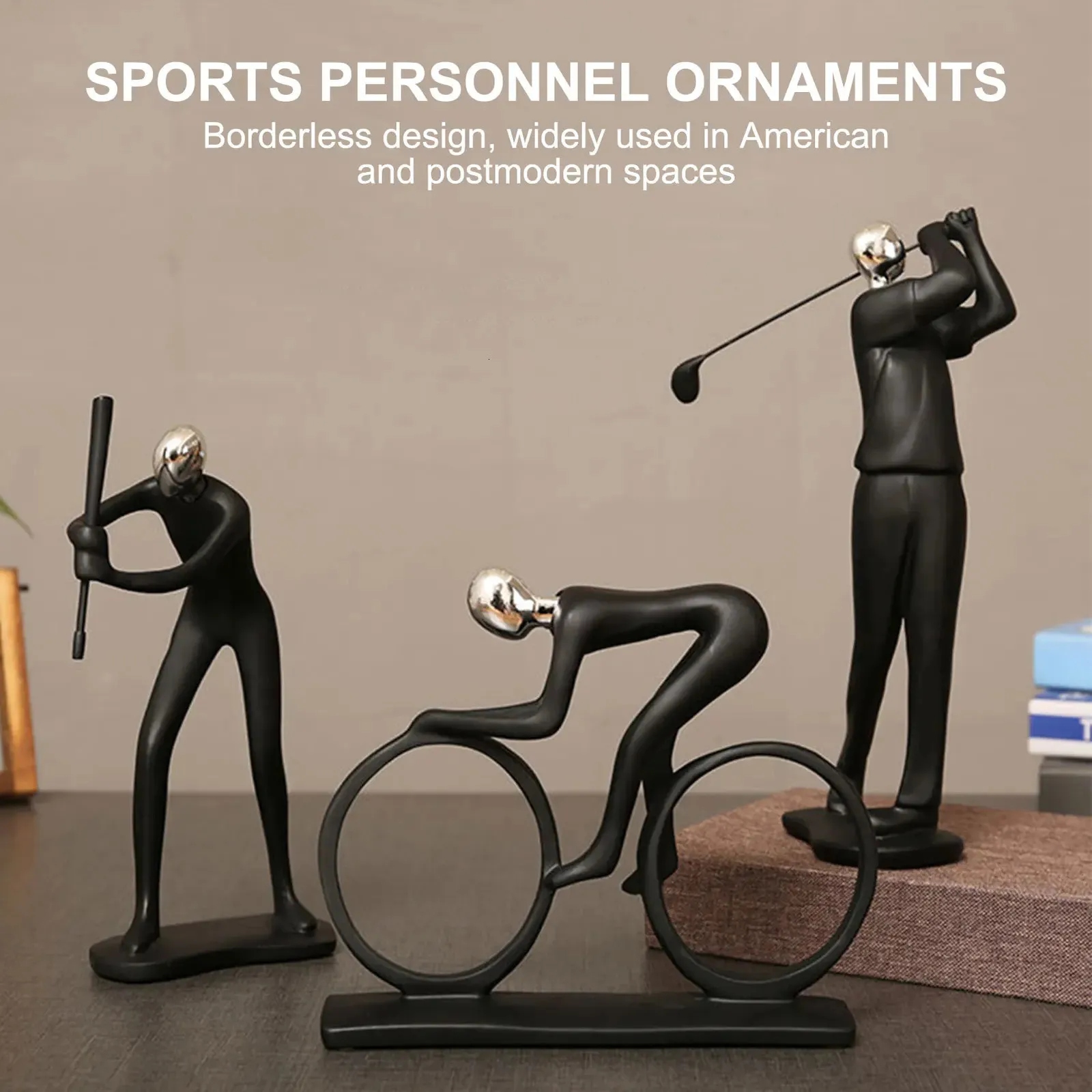 Soccer Table Tennis Golf Player Staty Abstrakt Figurskulptur för Nordic Harts Athlete Character Statue Tabletop Ornament 240409