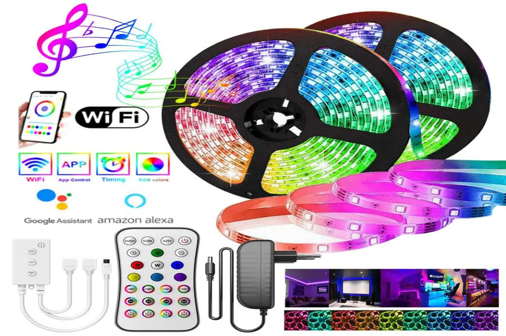 New WiFi LED Strip Light RGB 50502835 RIBBON FITA RGB LED LID TAPE DIODE 20M5M DC 12V و WIFI Controler9114688