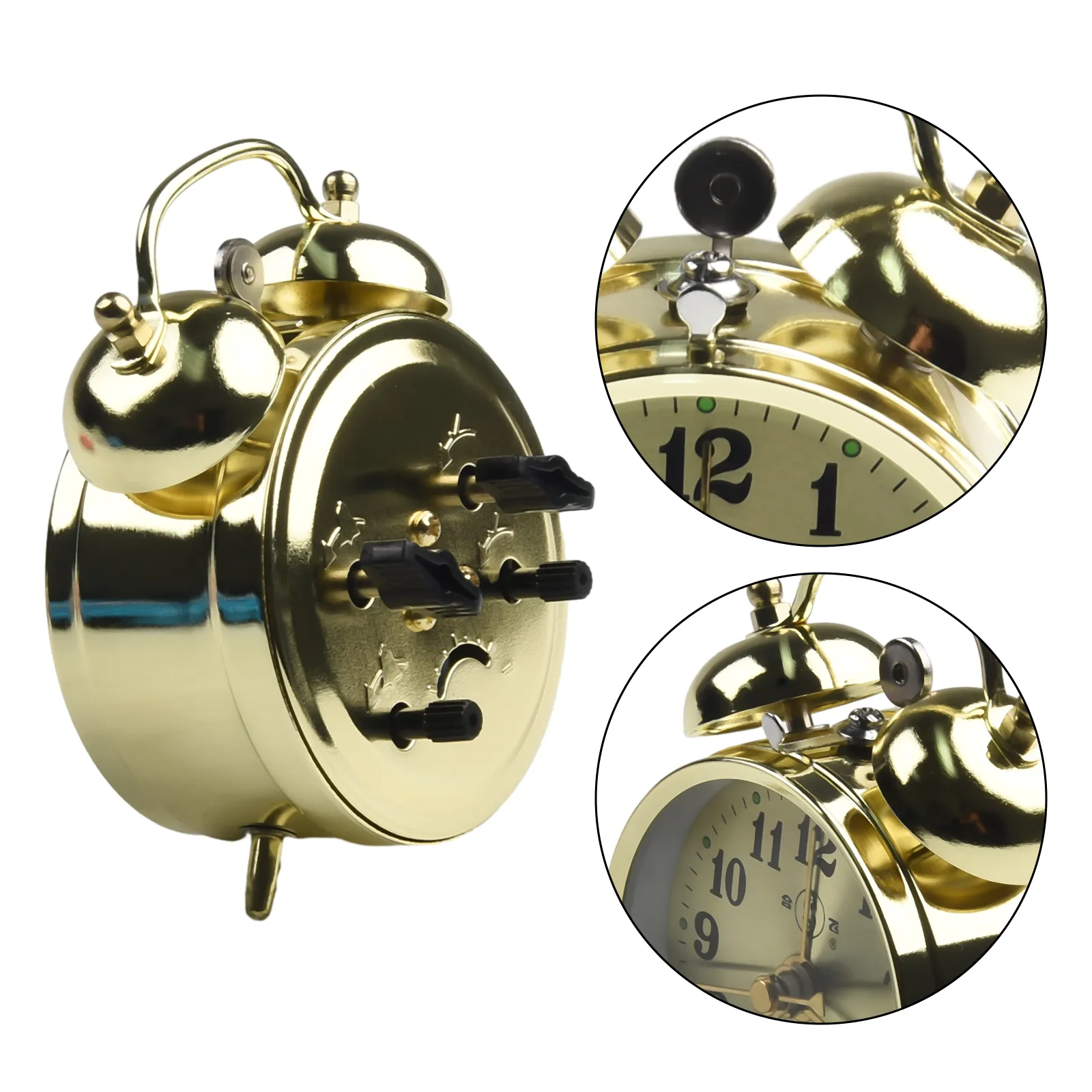 Vintage 7cm Gold Mechanical Antique Alarm Clock  From