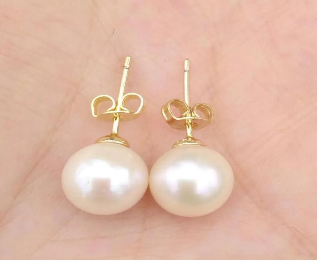 Real Pearl Vi säljer bara Real Pearl Beautiful Ett par 910mm naturligt South Sea White Pearl Earring2402041