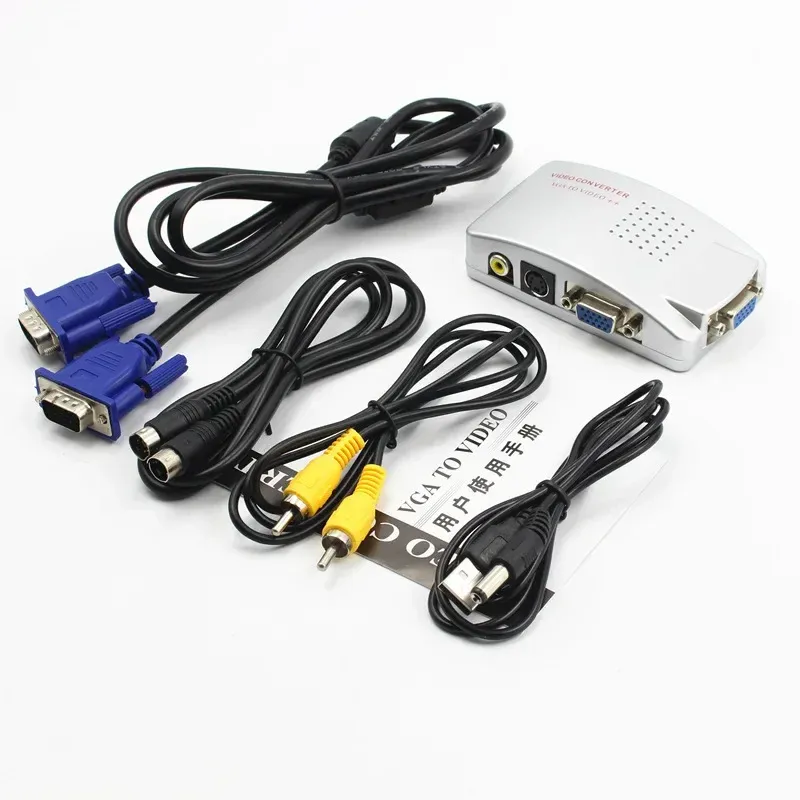 Convertisseur vidéo PC à télévision VGA vers TV Av RCA Signal Adaptter Converter Video Switch Box Composite Supports composites pour l'ordinateur