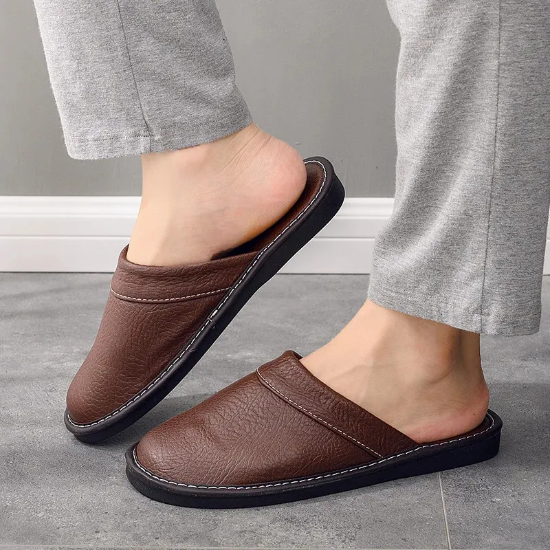 Footwear Mens Leather Slippers Size 13 Precision Stitched Classic