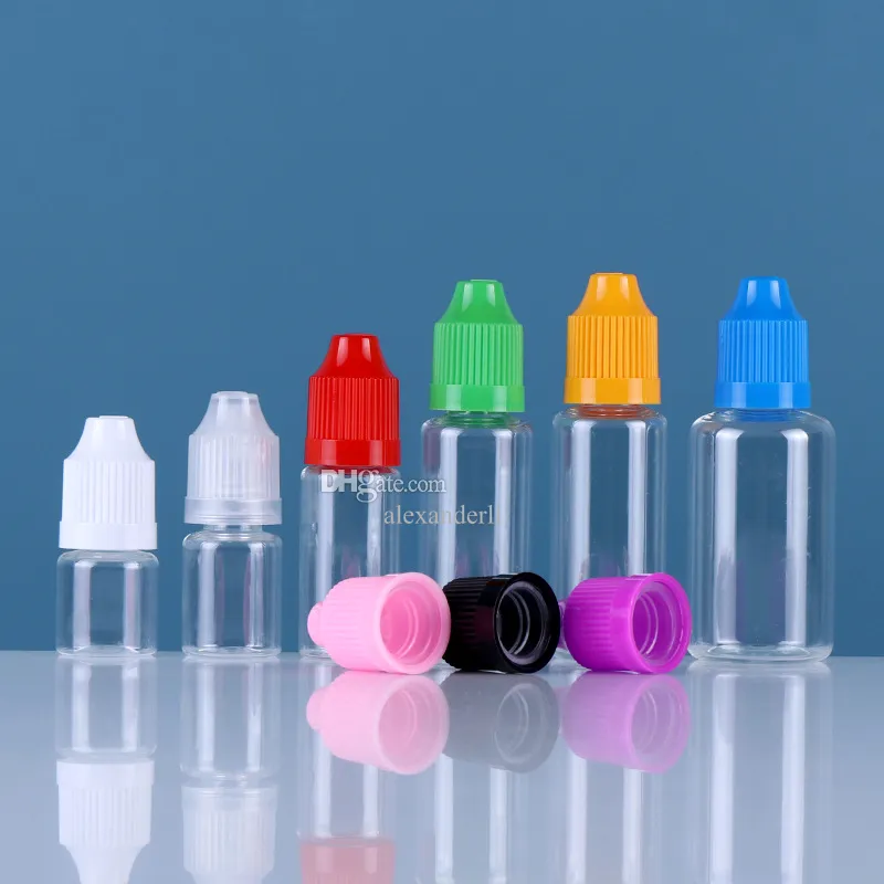 Bottiglia di contagocce per animali domestici con tappi colorati per bambini e punte lunghe sottili bottiglie di ago in plastica trasparente 3 ml 5 ml 10 ml 15 ml 20 ml 30 ml 50 ml 100 ml per il succo d'occhio liquido