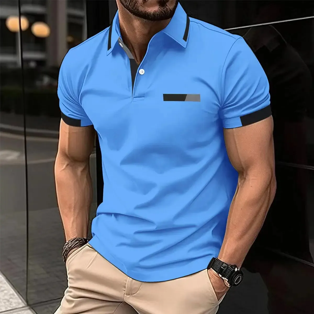 Summer Solid Color Mens Shirt Calco di alta qualità a maniche corta Casualizzabile Skincare Fashion 240409