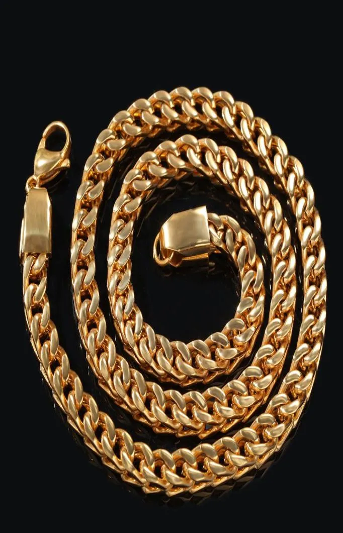 Novo moda 6mm 1824 polegadas aço inoxidável dourado masculino cubano colar de cadeia Cadeias de chapas de quadril de jóias para caras homens fo8286634