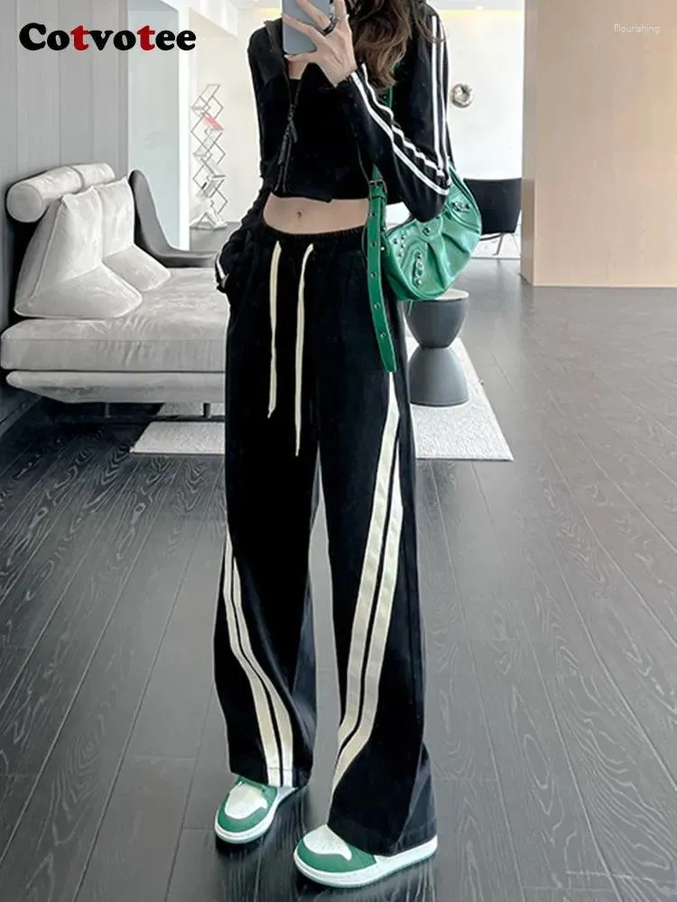 Damesjeans Yitimuceng High taille voor vrouwen gesplitste vintage streetwear Drawtring rechte casual volledige lengte y2k baggy broek