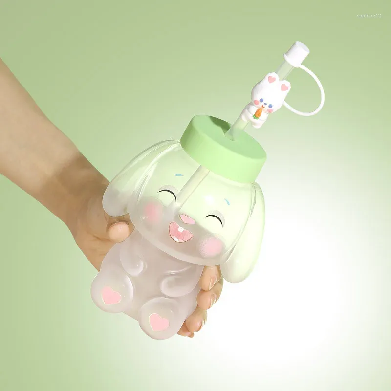 ワイングラス1ピース3Dガラスマグティートゥーン動物カップフロストしたふたとプラスチックストロー400ml