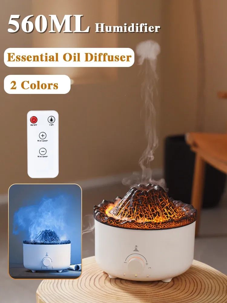 Luftbefeuchter 560 ml Vulkanquerluft Luftbefeuchter Flamme Aroma Diffusor ätherische Öle Parfüm Blow Elektrisch Geruch für Hausfrischer