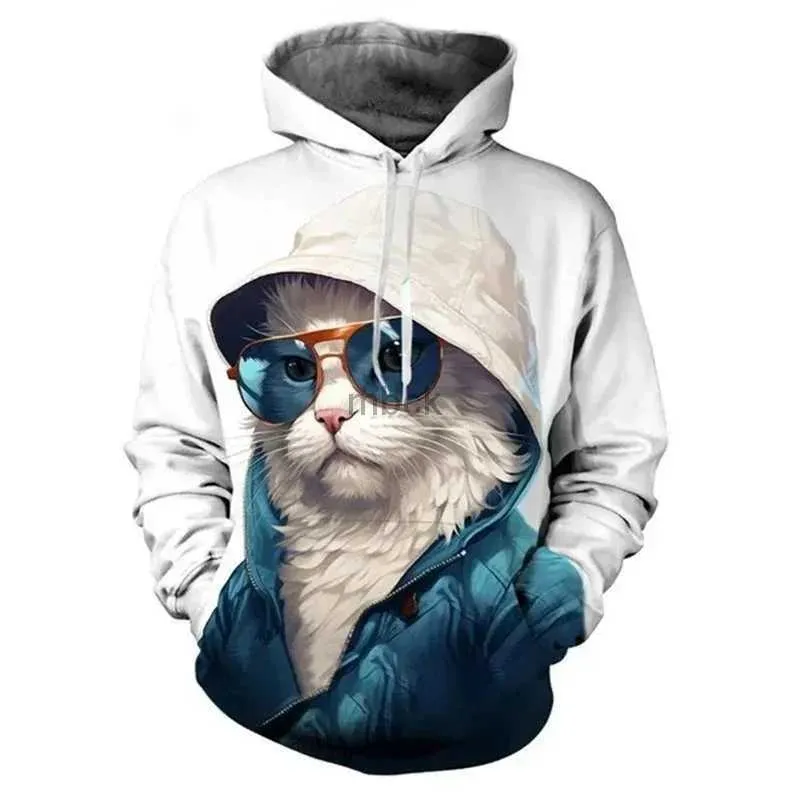 Spaccate giacche da uomo Fashion Cool Cat Graphic Stampato con cappuccio 3D Funny Personality Pullover Pulgover Autunno Felte Trendy Trendy Unisex Hot Selling Abbigliamento Top 240412