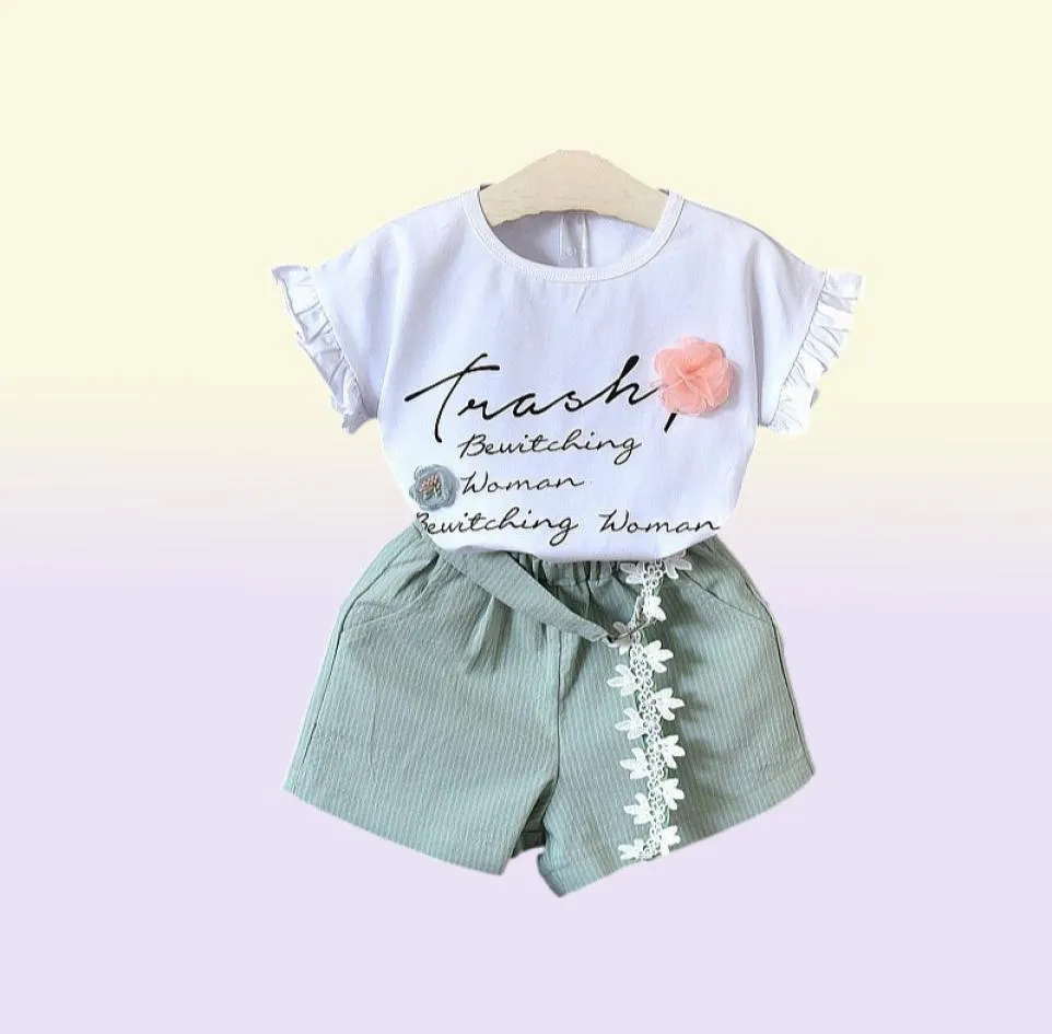 Babymeisjeskleding Zomerpakken Korte T -shirts en modeshorts Midden- en kleine kinderkleding Katoenontwerper Kleding 814 V28018163