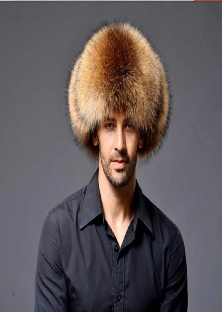 Berets MEN39S TRAPPER RACCOON FUR HAT REAL LEATHER Ushanka SHAPKA CHAPEAUBerets BeretsBerets5328659