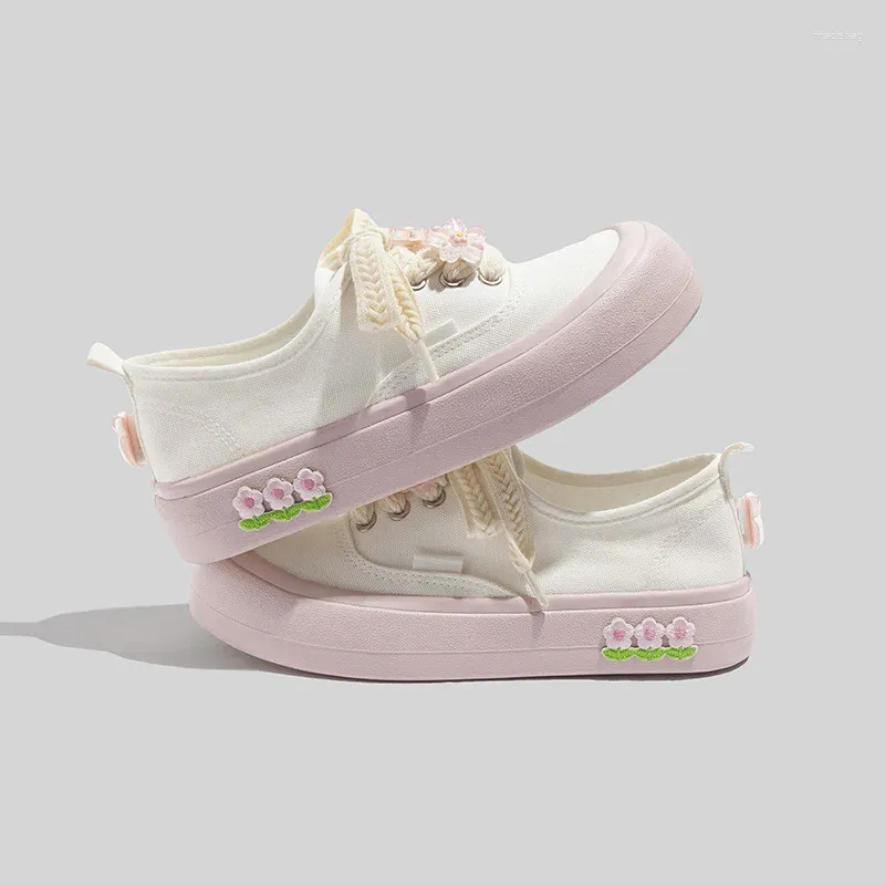 Casual Shoes Personalized Design Small White Female 2024 Summer Cherry Blossom Pink Canvas Student