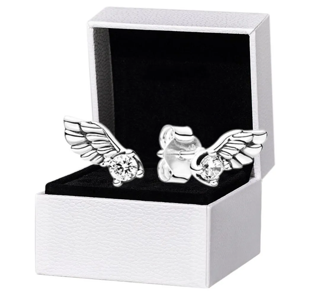 925 Sterling Silver Angel Wing Studki Oryginalne zestaw dla kobiet CZ Diamond Party Conring Kolczyka Set8548034