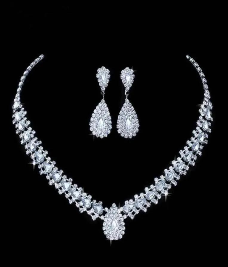 Lyxiga bröllop smyckesuppsättningar för brudbrudtärna smycken droppe örhänge halsband set Österrike kristall hela gåva5076335264812