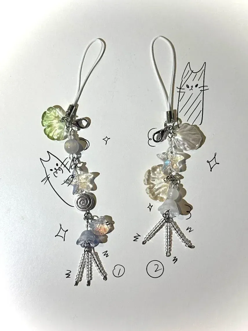 Phone Keychains Seashell Charms: Ocean Style Jellyfish